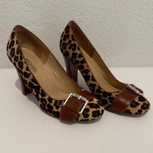 MICHAEL Michael Kors Leopard Print Calf Hair Buckle Block Heel Vintage Size 7.5